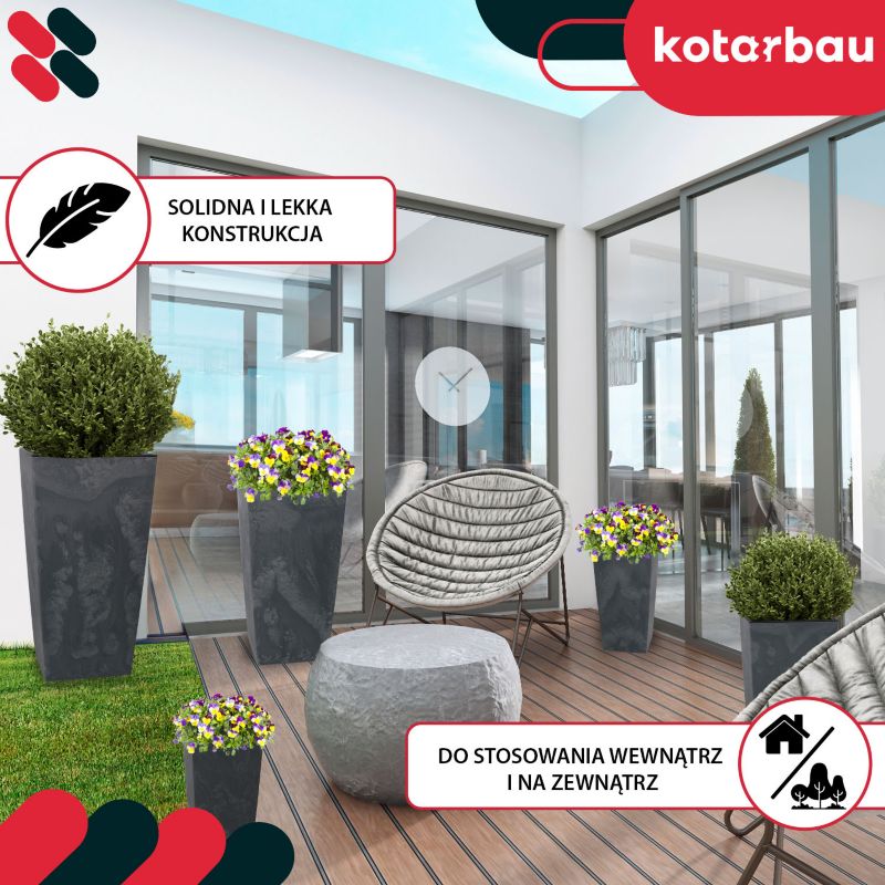 Doniczka z wkładem KOTARBAU 400x400x750 mm struktura betonu 1 szt.