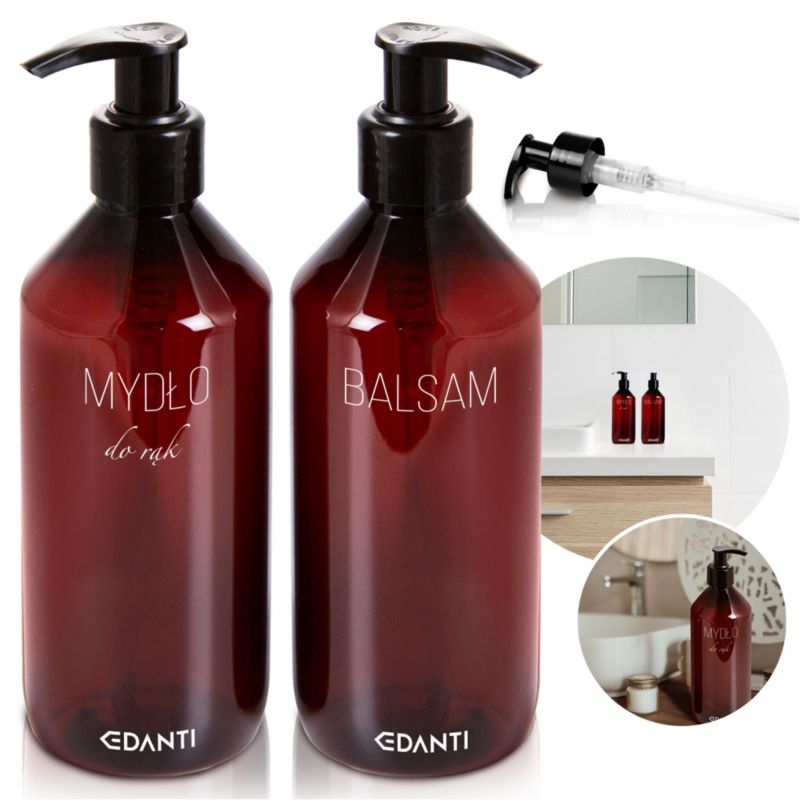 Dozownik EDANTI z Pompką Butelka Do Mydła Balsamu 300 ml Zestaw Na Umywalkę Do Łazienki 2 szt.