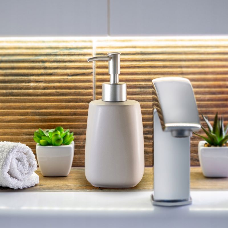 Dozownik mydła KADAX W Płynie Płynu Na mydło 400ml Pojemnik Ceramiczny Beżowy 1 szt.