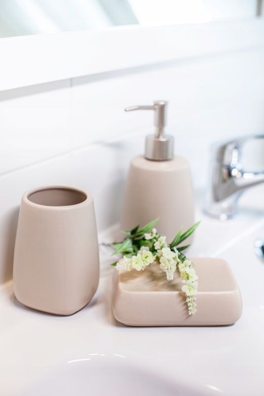 Dozownik mydła KADAX W Płynie Płynu Na mydło 400ml Pojemnik Ceramiczny Beżowy 1 szt.