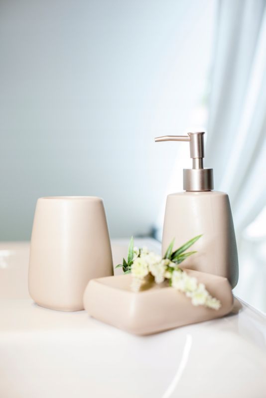Dozownik mydła KADAX W Płynie Płynu Na mydło 400ml Pojemnik Ceramiczny Beżowy 1 szt.