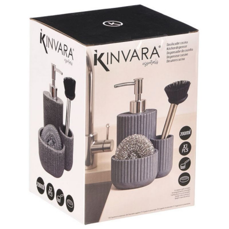 Dozownik na płyn KINVARA 200 ml do naczyń ze szczotką i zmywakiem szary 1 szt.