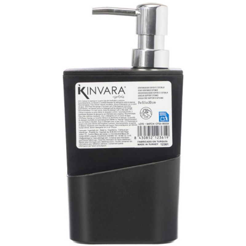Dozownik na płyn Kinvara z pojemnikiem na gąbkę czarny 9,5x9,5x20,5 cm 1 szt.