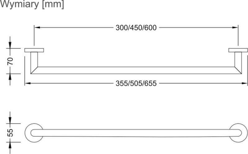 Drążek na ręcznik Stella Classic czarny mat 30 cm, ukryte mocowanie, metalowy 1 szt.