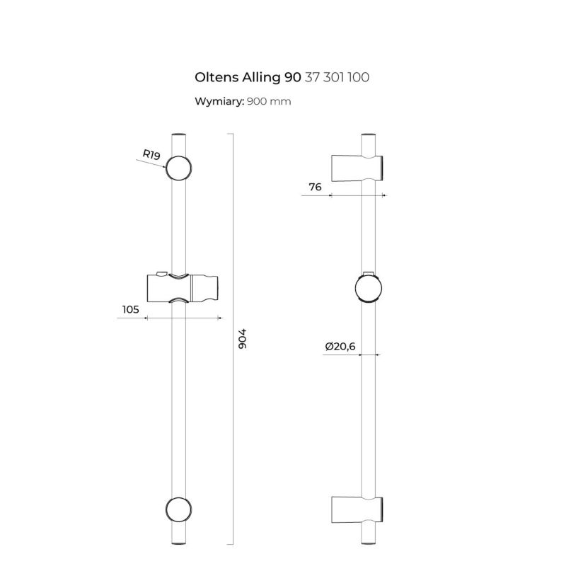 Drążek prysznicowy Oltens Alling 90 cm chrom ABS z regulacją 1 szt.