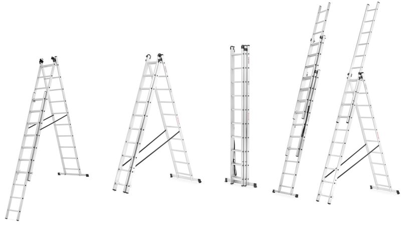 Drabina aluminiowa wielofunkcyjna z opcją ustawienia na schodach 3x10 HIGHER ML-610 + hak 1szt.