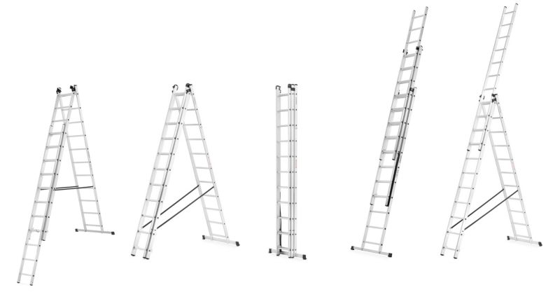 Drabina aluminiowa wielofunkcyjna z opcją ustawienia na schodach 3x11 HIGHER ML-611 + hak 1szt.