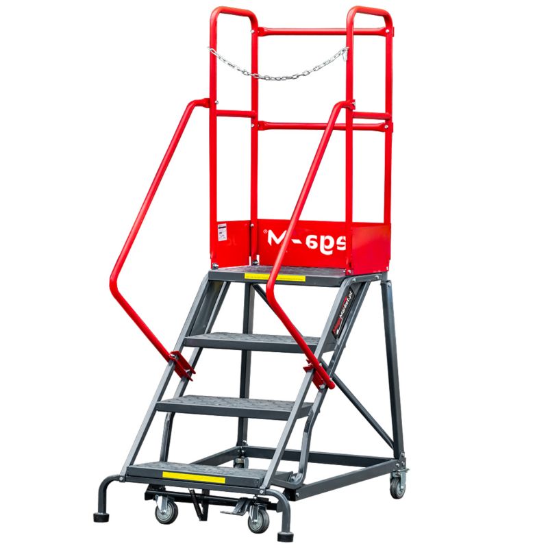Drabina magazynowa Mega-M 4-stopniowa podest jezdny z platformą 102 cm hamulec schodkowy 1szt.