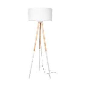 Drewniana Lampa Podłogowa SPOT Light  1xE27 60W Naturalna Brzoza FSC, Biały Abażur, Polski Producent, 1 szt.