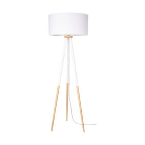 Drewniana Lampa Podłogowa SPOT Light  1xE27 60W Naturalna Brzoza FSC z Białym Abażurem, Polski Producent, 1 szt.