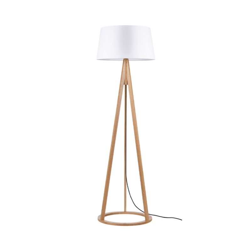 Drewniana Lampa Podłogowa SPOT Light  1xE27 Max.60W Dąb Olejowany FSC z Białą Tkaniną, Polski Producent, 1 szt.