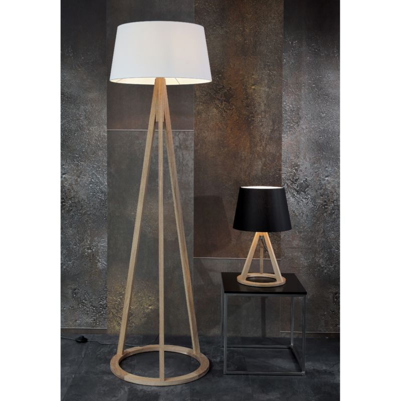 Drewniana Lampa Podłogowa SPOT Light  1xE27 Max.60W Dąb Olejowany FSC z Białą Tkaniną, Polski Producent, 1 szt.