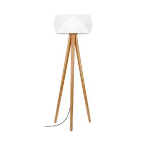 Drewniana Lampa Podłogowa SPOT Light  1xE27 Max.60W Dąb Olejowany FSC z Białą Tkaniną, Polski Producent, 1szt.