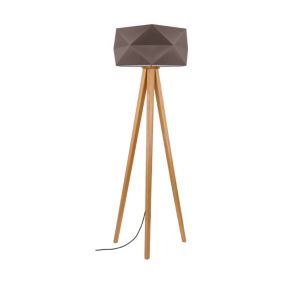 Drewniana Lampa Podłogowa SPOT Light  1xE27 Max.60W Dąb Olejowany FSC z Brązową Tkaniną, Polski Producent, 1 szt.