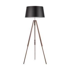 Drewniana Lampa Podłogowa SPOT Light 1xE27 Max.60W Drewno Bukowe Orzechowe FSC z Czarną Tkaniną, 1 szt.