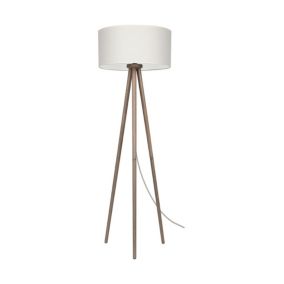 Drewniana Lampa Podłogowa SPOT Light  1xE27 Max.60W Sosna Szara FSC z Beżową Tkaniną, Polski Producent, 1 szt.