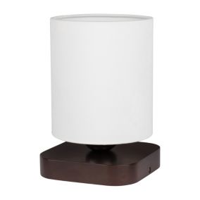 Drewniana Lampa Stołowa SPOT Light  1xE27 25W Drewno Bukowe Orzechowe FSC z Białą Tkaniną, Polski Producent, 1 szt.