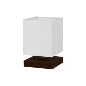 Drewniana Lampa Stołowa SPOT Light  1xE27 25W Drewno Bukowe Orzechowe FSC z Białą Tkaniną, Polski Producent, 1 szt.