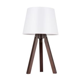 Drewniana Lampa Stołowa SPOT Light 1xE27 40W Drewno Bukowe Orzechowe FSC z Białą Tkaniną, Polski Producent 1 szt.