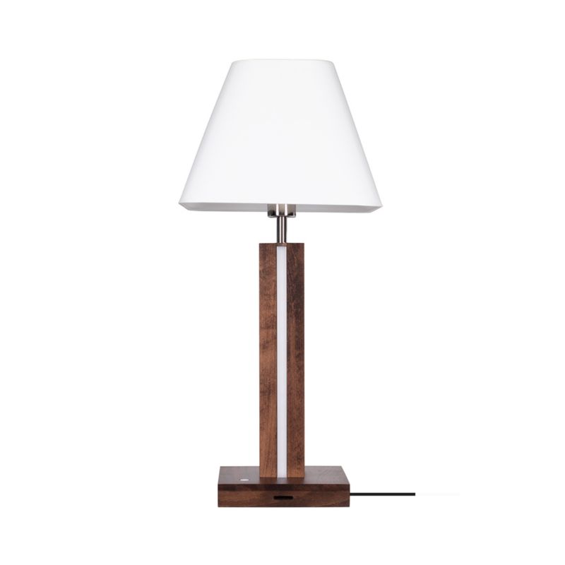 Drewniana Lampa Stołowa SPOT Light  1xE27 Max.25W, 2xLED 10.5W Drewno Bukowe Orzechowe FSC z Białą Tkaniną, 1 szt.