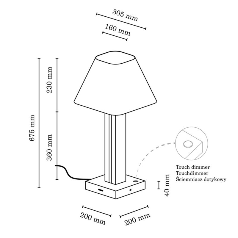 Drewniana Lampa Stołowa SPOT Light  1xE27 Max.25W, 2xLED 10.5W Drewno Bukowe Orzechowe FSC z Białą Tkaniną, 1 szt.