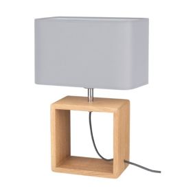 Drewniana Lampa Stołowa SPOT Light 1xE27 Max.25W Dąb Olejowany FSC w Połączeniu z Szarym Abażurem, 1 szt.