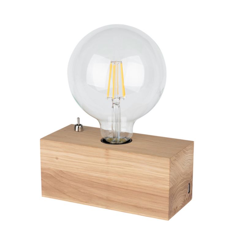 Drewniana Lampa Stołowa SPOT Light  1xE27 Max.25W Dąb Olejowany FSC z Ładowarką USB, Polski Producent, 1 szt.