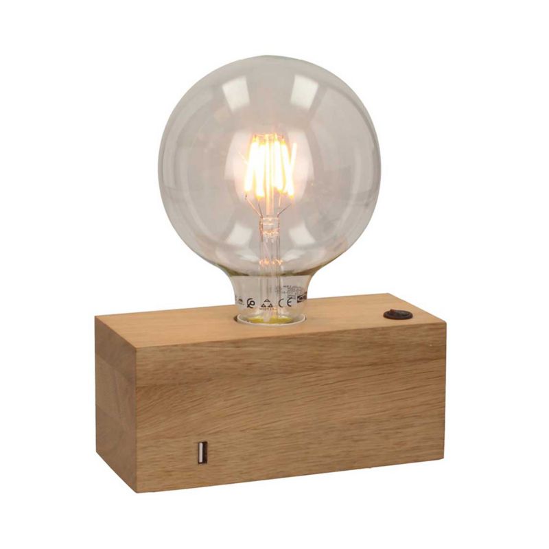 Drewniana Lampa Stołowa SPOT Light  1xE27 Max.25W Dąb Olejowany FSC z Ładowarką USB, Polski Producent, 1 szt.