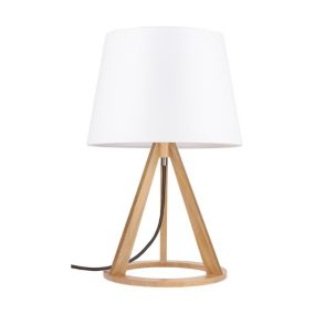 Drewniana Lampa Stołowa SPOT Light 1xE27 Max.25W Dąb Olejowany FSC z Białą Tkaniną, Polski Producent, 1 szt.