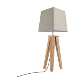 Drewniana Lampa Stołowa SPOT Light  1xE27 Max.25W Dąb Olejowany FSC z Brązową Tkaniną, Polski Producent, 1 szt.