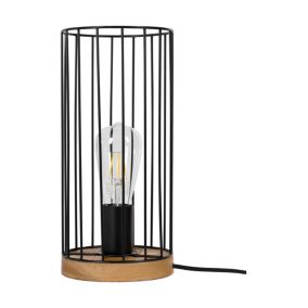 Drewniana Lampa Stołowa SPOT Light 1xE27 Max.25W Dąb Olejowany FSC z Czarnym Kloszem, Polski Producent, 1 szt.