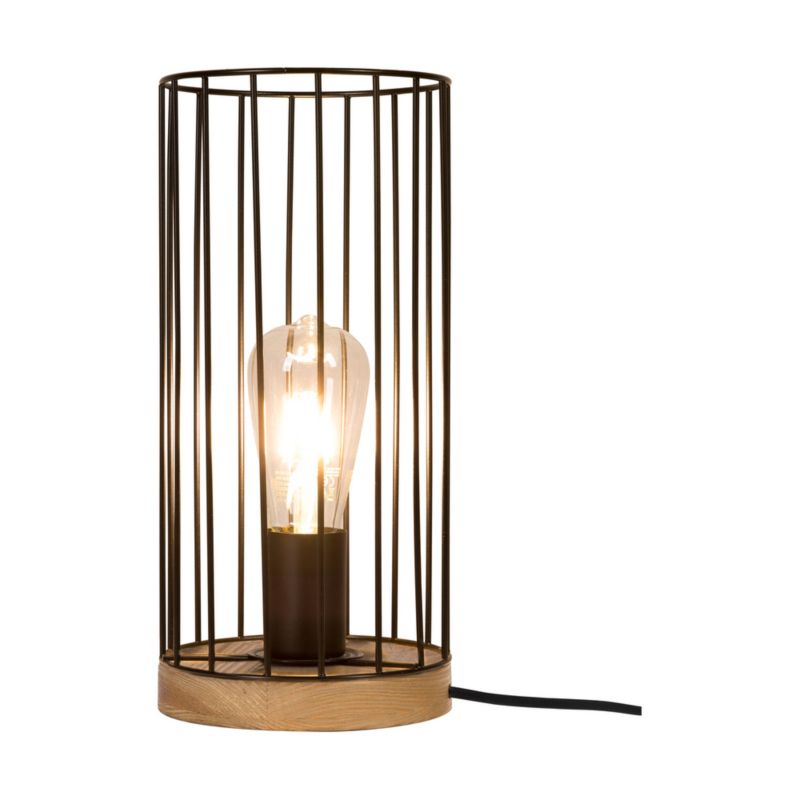 Drewniana Lampa Stołowa SPOT Light 1xE27 Max.25W Dąb Olejowany FSC z Czarnym Kloszem, Polski Producent, 1 szt.