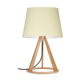 Drewniana Lampa Stołowa SPOT Light 1xE27 Max.25W Dąb Olejowany FSC z Kremową Tkaniną, Polski Producent, 1 szt.