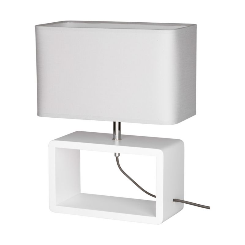 Drewniana Lampa Stołowa SPOT Light  1xE27 Max.25W Drewno Bukowe Białe FSC z Szarą Tkaniną, Polski Producent, 1 szt.