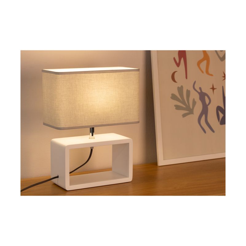 Drewniana Lampa Stołowa SPOT Light  1xE27 Max.25W Drewno Bukowe Białe FSC z Szarą Tkaniną, Polski Producent, 1 szt.