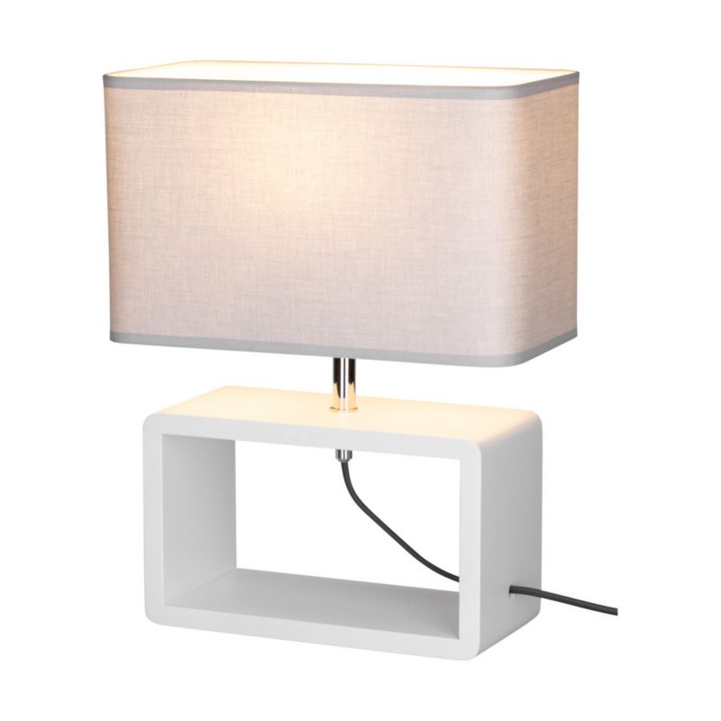 Drewniana Lampa Stołowa SPOT Light  1xE27 Max.25W Drewno Bukowe Białe FSC z Szarą Tkaniną, Polski Producent, 1 szt.