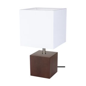 Drewniana Lampa Stołowa SPOT Light  1xE27 Max.25W Drewno Bukowe FSC z Białą Tkaniną Polski Producent 1 szt.