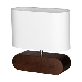 Drewniana Lampa Stołowa SPOT Light  1xE27 Max.25W Drewno Bukowe Orzechowe FSC z Białą Tkaniną, 1szt.
