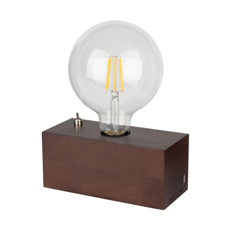 Drewniana Lampa Stołowa SPOT Light  1xE27 Max.25W Drewno Bukowe Orzechowe FSC z Zintegrowaną Ładowarką USB, 1 szt.