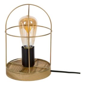 Drewniana Lampa Stołowa SPOT Light 1xE27 Max.25W Drewno Sosnowe Brązowe FSC z Akcentem Złota, 1 szt.