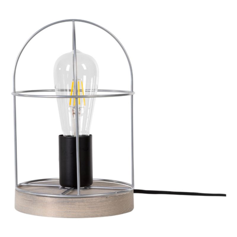 Drewniana Lampa Stołowa SPOT Light 1xE27 Max.25W Drewno Sosnowe Szare FSC z Akcentem Srebra, 1 szt.