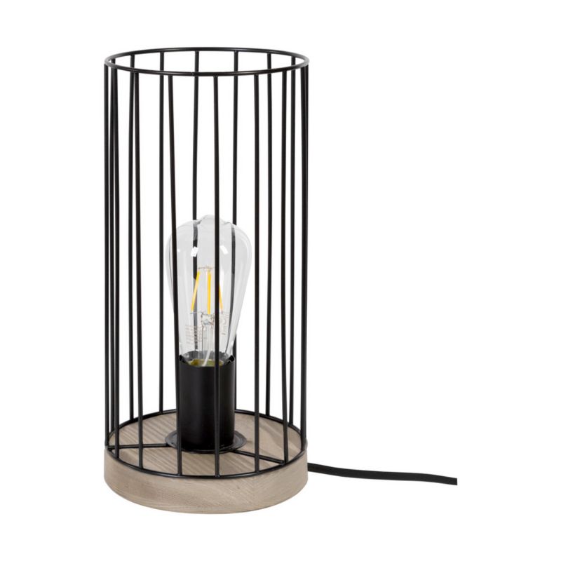 Drewniana Lampa Stołowa SPOT Light 1xE27 Max.25W Drewno Sosnowe Szare FSC z Czarnym Kloszem, Polski Producent, 1 szt.