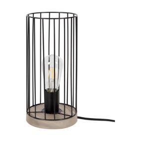 Drewniana Lampa Stołowa SPOT Light 1xE27 Max.25W Drewno Sosnowe Szare FSC z Czarnym Kloszem, Polski Producent, 1 szt.