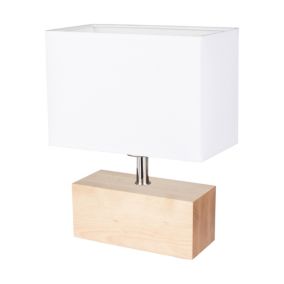 Drewniana Lampa Stołowa SPOT Light  1xE27 Max.25W Naturalna Brzoza FSC z Białą Tkaniną, Polski Producent, 1 szt.
