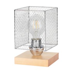 Drewniana Lampa Stołowa SPOT Light 1xE27 Max.25W Naturalna Brzoza FSC z Chromowanym Kloszem, 1 szt.