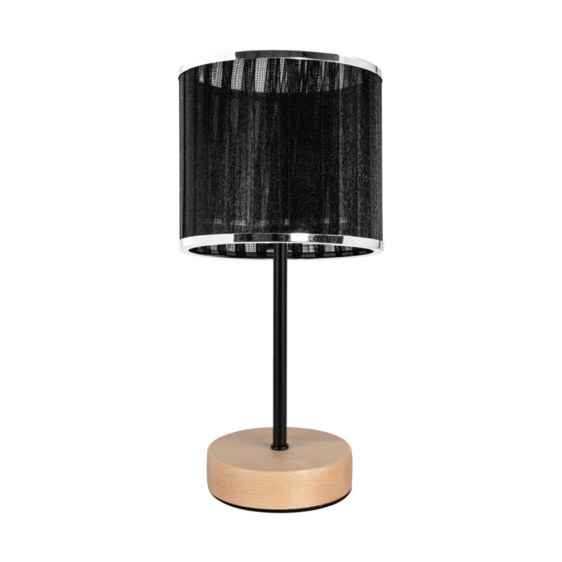 Drewniana Lampa Stołowa SPOT Light  1xE27 Max.25W Naturalna Brzoza FSC z Czarno Chromowaną Tkaniną, 1szt.