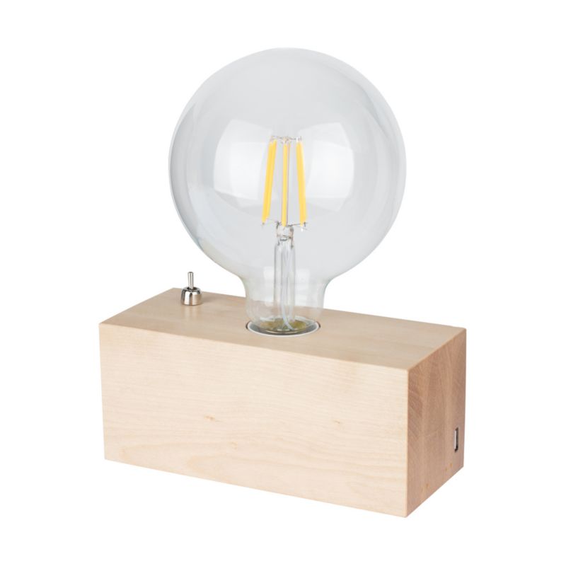 Drewniana Lampa Stołowa SPOT Light  1xE27 Max.25W Naturalna Brzoza FSC z Zintegrowaną Ładowarką USB, 1 szt.