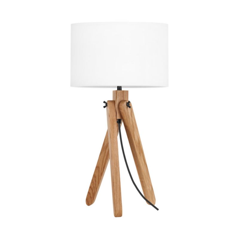Drewniana Lampa Stołowa SPOT Light 1xE27 Max.40W Dąb Olejowany FSC , Biały Abażur, Polski Producent, 1 szt.
