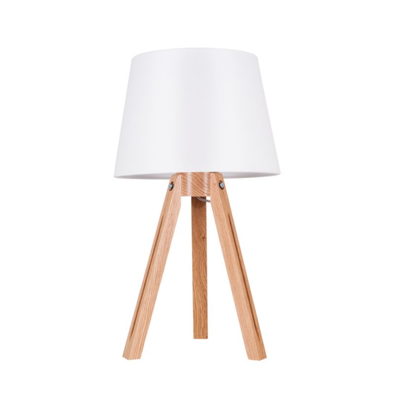 Drewniana Lampa Stołowa SPOT Light 1xE27 Max.40W Dąb Olejowany FSC z Białym Abażurem, Polski Producent, 1 szt.