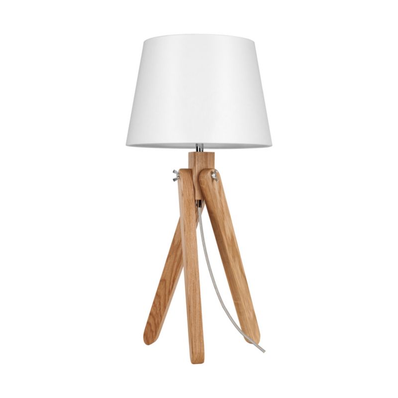 Drewniana Lampa Stołowa SPOT Light 1xE27 Max.40W Naturalne Drewno Dębowe FSC z akcentem Białego Abażuru, 1szt